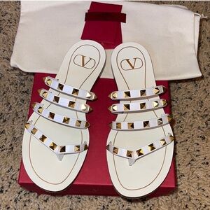 Valentino Gold Studded White Sandals